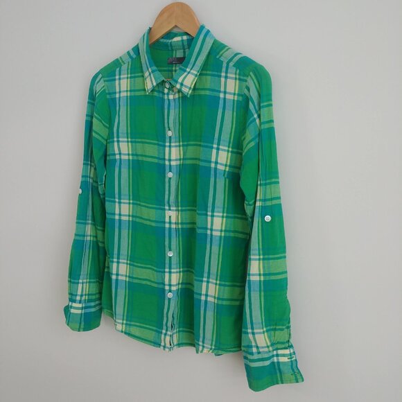 Prana Women's Medium 100% organic cotton button down shirt lightweight plaid - Picture 4 of 16